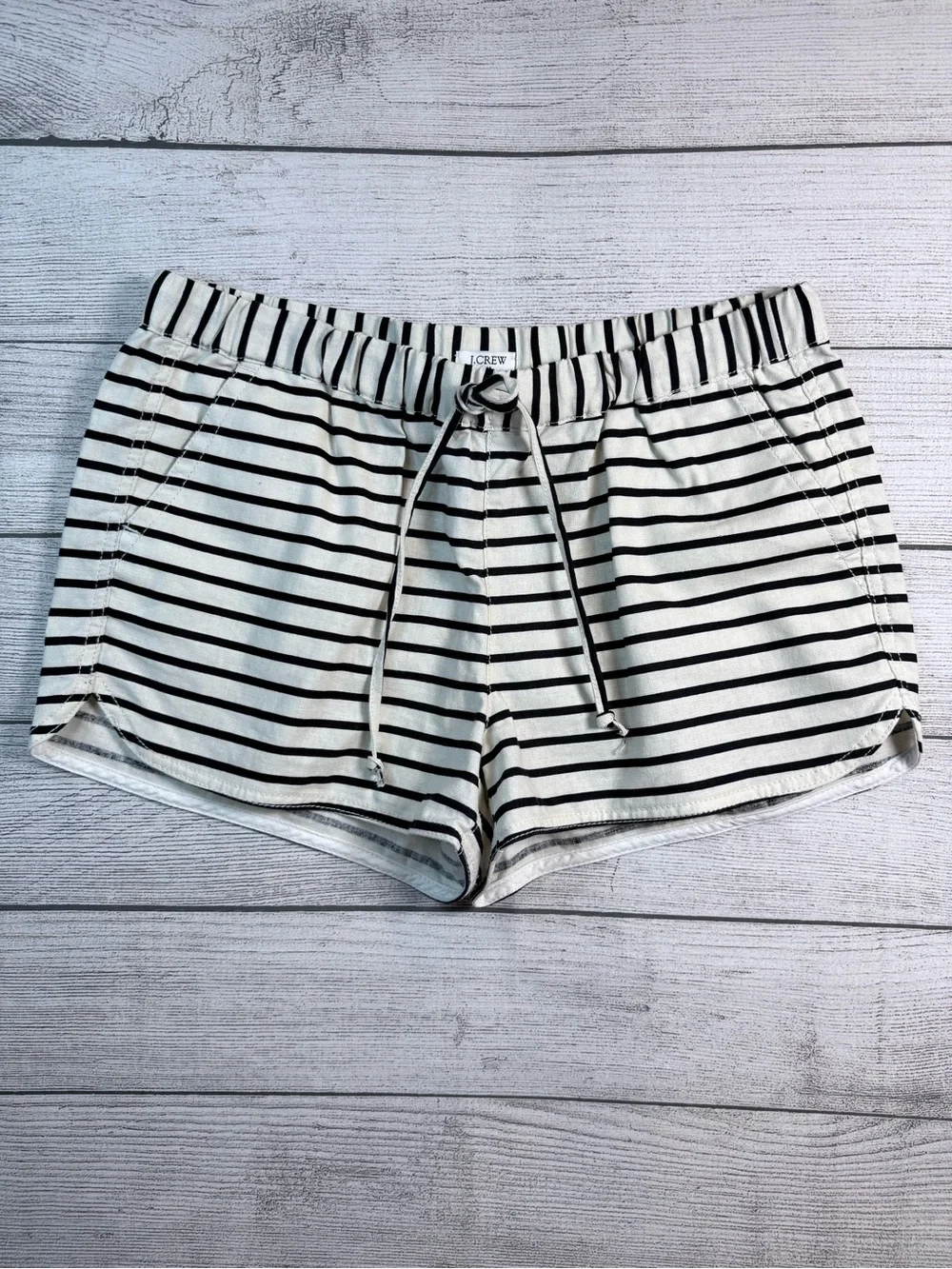 J. Crew White and Black Striped Cotton Drawstring Athletic Shorts